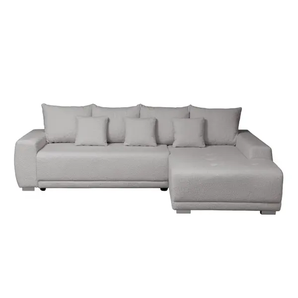 Coltar MARIBO L BUCLE extensibil, cu arcuri si lada depozitare, colt dreapta, gri cu nuante roz, 282x205x92 cm