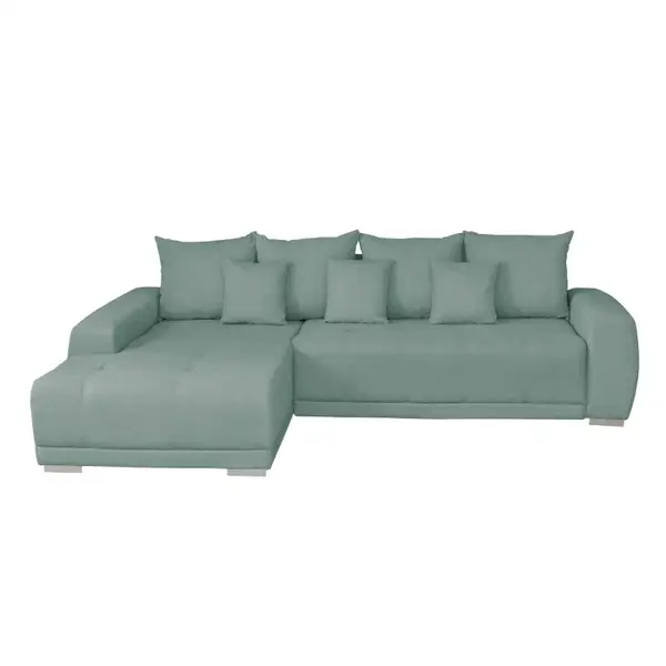 Coltar MARIBO L extensibil, cu arcuri si lada depozitare, colt stanga, mint, 282x205x92 cm