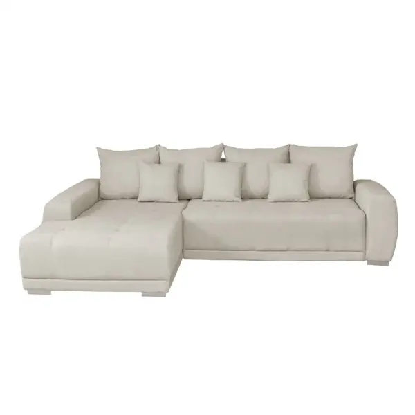 Coltar MARIBO L extensibil, cu arcuri si lada depozitare, colt stanga, crem, 282x205x92 cm
