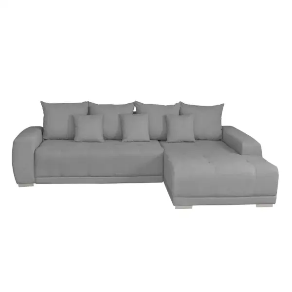 Coltar MARIBO L extensibil, cu arcuri si lada depozitare, colt dreapta, gri deschis, 282x205x92 cm