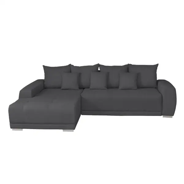 Coltar MARIBO L extensibil, cu arcuri si lada depozitare, colt stanga, gri inchis, 282x205x92 cm