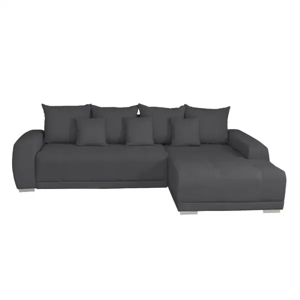 Coltar MARIBO L extensibil, cu arcuri si lada depozitare, colt dreapta, gri inchis, 282x205x92 cm