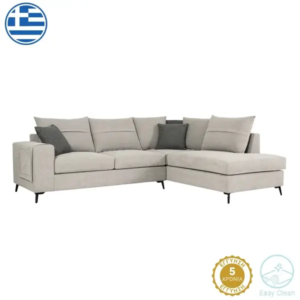 Coltar stanga Montana gri deschis cu perne gri 275x215x93 cm