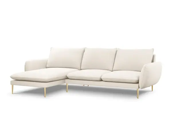 Coltar tapitat Vienna 5 locuri plusat/picioare gold – L255 x l170 x h95