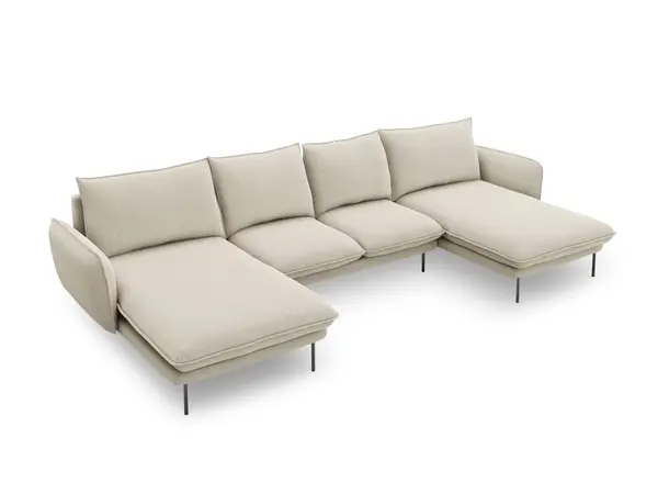 Coltar tapitat Vienna 6 locuri picioare negru – L350 x l170 x h95
