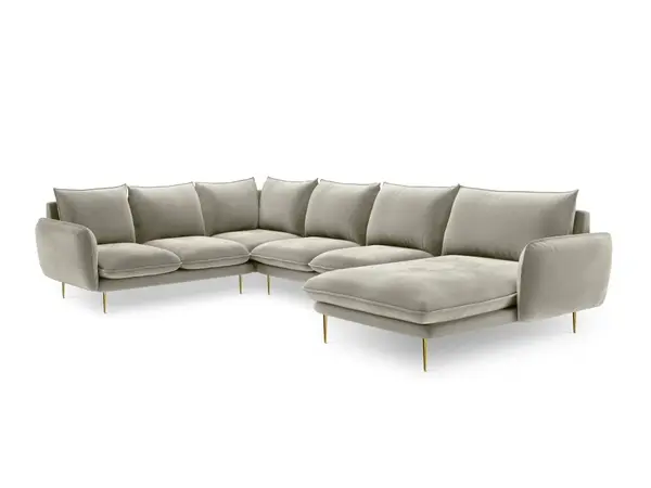 Coltar tapitat Vienna 7 locuri velvet/picioare gold – L330 x l235 x h95
