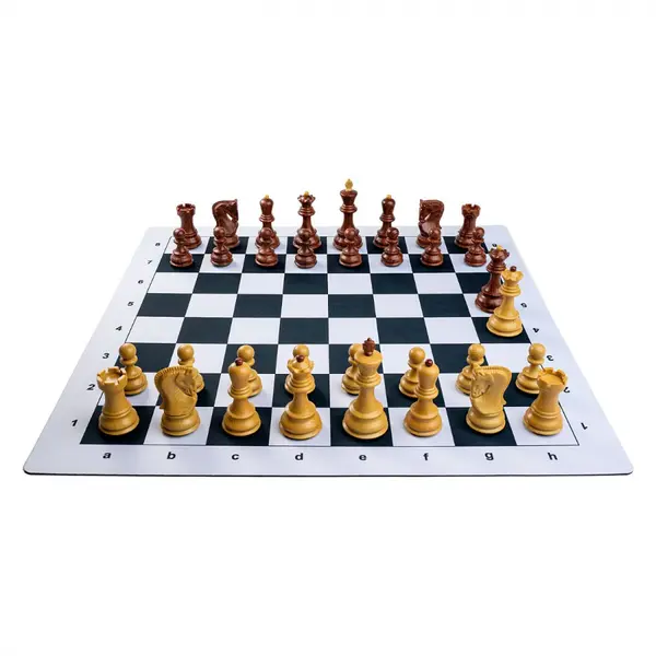 Combo set Zagreb: Set Piese sah Zagreb cu aspect de lemn Tabla Mousepad alb negru