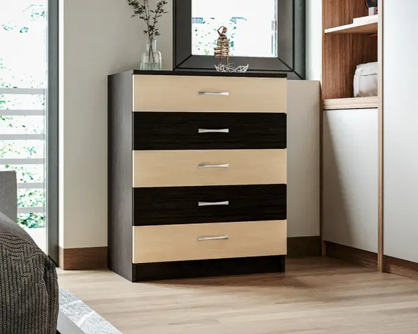 Comoda 5 Sertare Wenge Mesteacan 72x40x90 cm