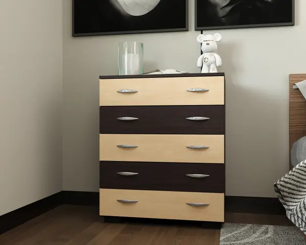 Comoda Alin 5 Sertare Wenge Mesteacan 80x45x102 cm