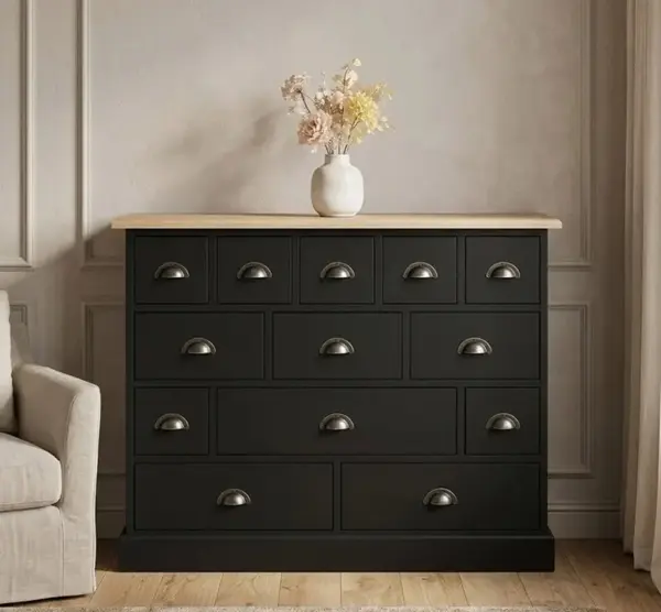 Comoda cu 13 sertare, blat stejar cu finisaj Dublu color