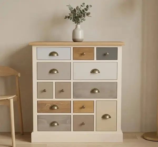 Comoda cu 13 sertare, blat stejar cu finisaj Dublu color