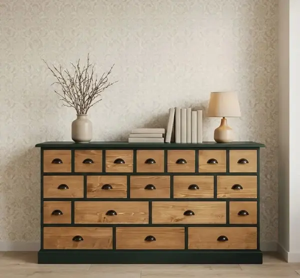 Comoda cu 19 sertare cu finisaj Midnight Slate/Walnut Waxed