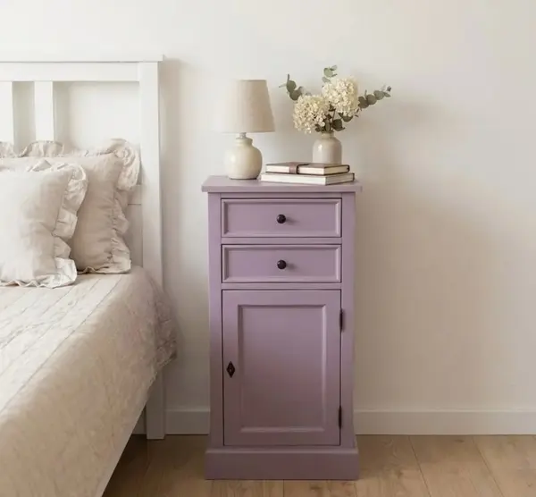 Comoda cu 2 sertare si 1 usa cu finisaj Dusty Lavender Antic