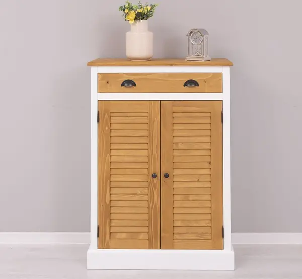 Comoda cu 2 usi si 1 sertar, Colectia Shutter cu finisaj White / Light Walnut Waxed