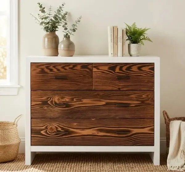 Comoda cu 4 sertare 'Rustic Haven' cu finisaj White/Chestnut Brown
