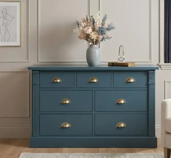 Comoda cu 7 sertare, Colectia Directoire cu finisaj Greenish Blue