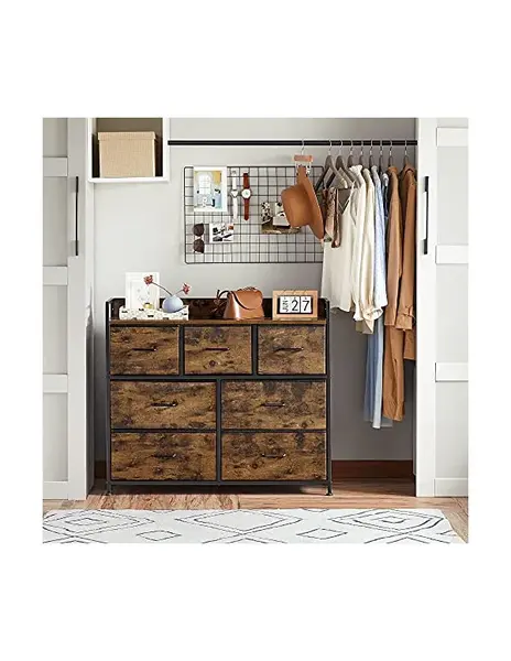 Comoda cu 7 sertare, Vasagle, 98 x 28.5 x 85, LTS137B01, Maro Rustic