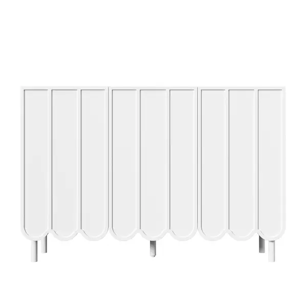 Comodă cu uși ondulate, spațiu de depozitare pentru living, hol & sufragerie, 120x35x80 cm, Alb