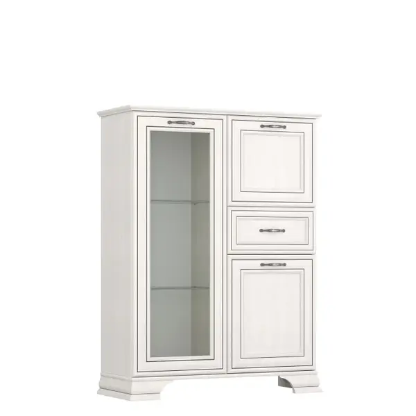 Comoda cu vitrina cu 3 usi si 1 sertar TIFFANY II, geam, crem fineline, 94x37x125,3 cm
