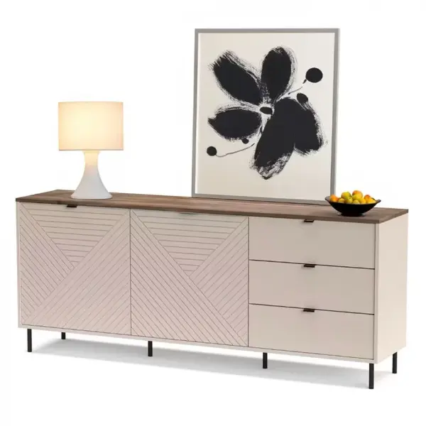 Comoda EVO, 2 usi, 3 sertare, casmir + stejar castello, 183,4x40x75,2 cm