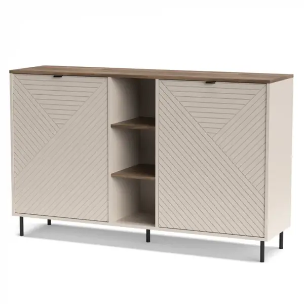 Comoda EVO, 2 usi, rafturi, casmir + stejar castello, 153,4x40x95,4 cm