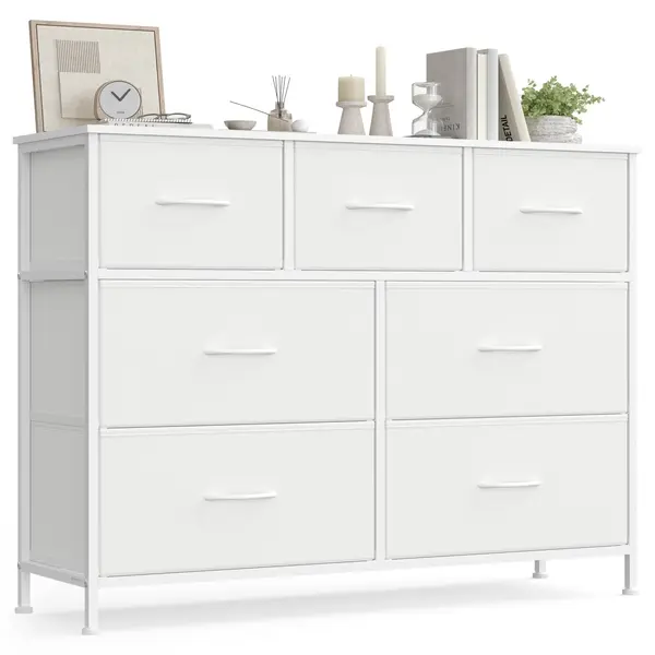 Comoda metalica cu sertare, Bellah, Songmics, Alb, 98.8x30x73.7 cm