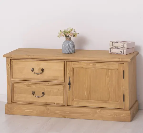 Comoda mica TV cu 1 usa si 2 sertare cu finisaj Light Walnut Waxed