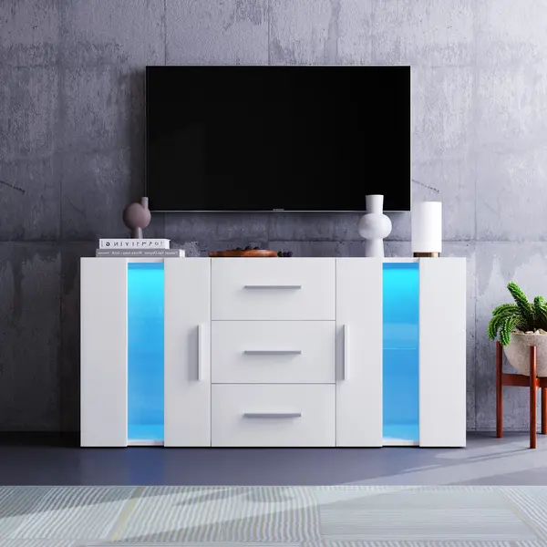 Comodă modernă cu lumini LED multicolore, Alb | Aosom Romania