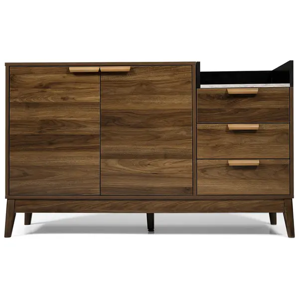 Comodă pentru living cu 3 sertare și dulap cu două uși, 120x40x77 cm, Culoare naturală