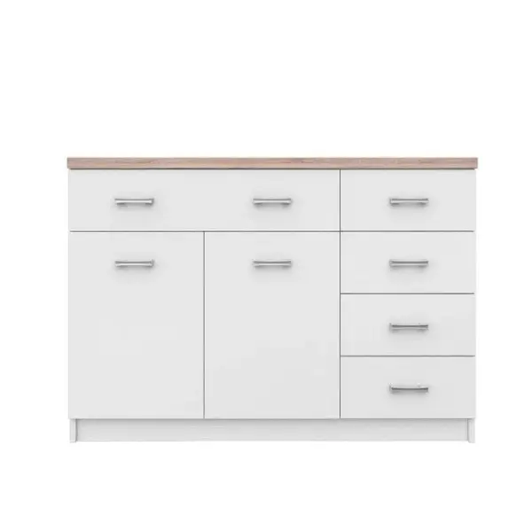 Comoda TOP MIX, 2 usi, 5 sertare, alb, 120x33x85 cm