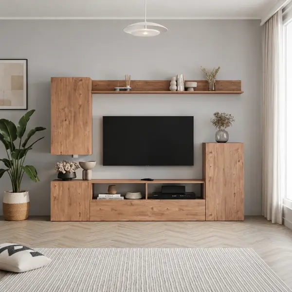 Comoda TV 210x38x90,4 cm, cu dulap suspendat, pentru living