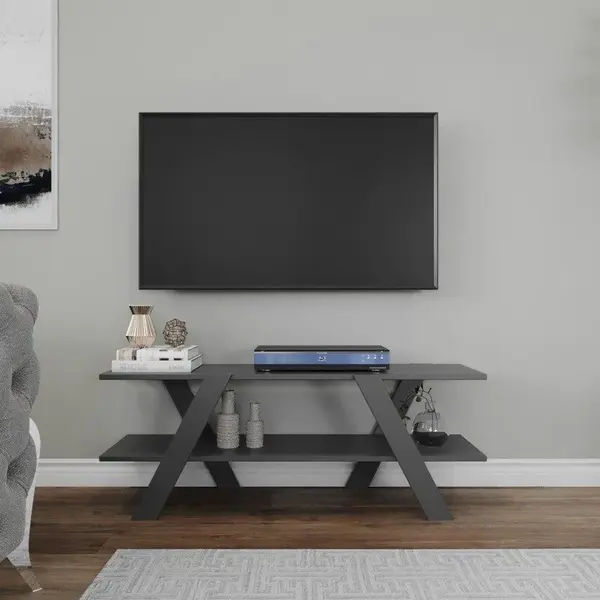 Comoda Tv April, Gri - Alb - Antracit - Nuc, 120x45x33 cm