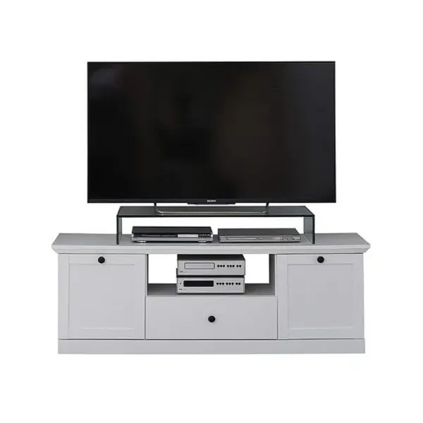 Comoda TV BRANDSON, 2 usi, 1 sertar, alb, 139x41x49 cm