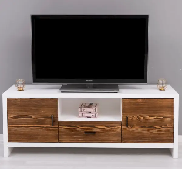 Comoda TV cu 2 usi si 1 sertar 'Rustic Haven' - Culoare Corp_P004 - Culoare Usi si Sertare_P064 - DUBLU COLOR cu finisaj Vopsit