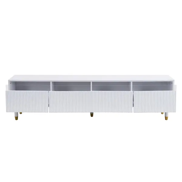Comodă TV cu 4 sertare, din MDF și acril, 178x35x45 cm, Alb