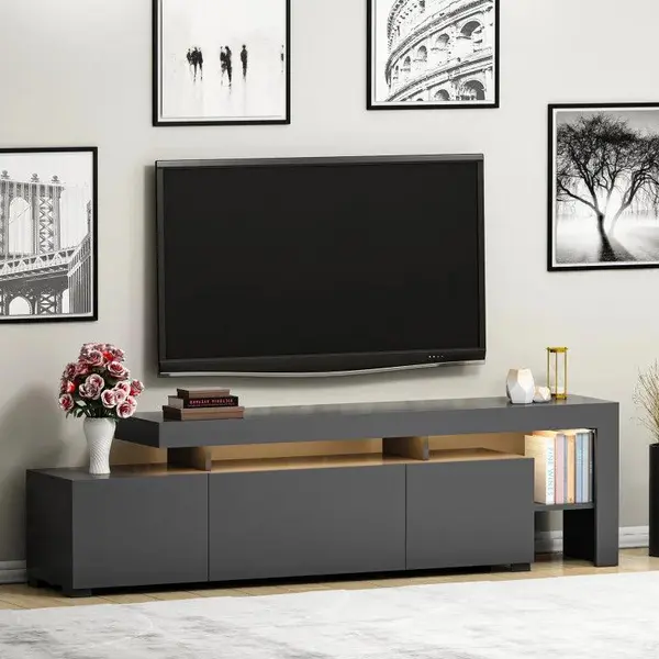 Comoda TV cu Led Beliz, Alb - Antracit - Nuc, 192x53x37 cm