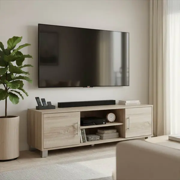 Comoda TV cu spatiu de depozitare Serank, Lemn, Stejar, 120x40x40 cm