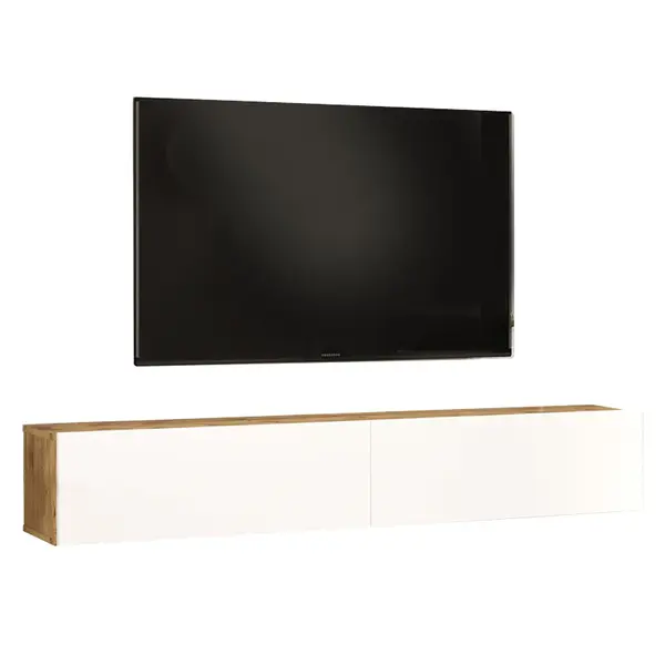 Comoda TV de perete Dello, Alb-Sonoma, 180x32x30 cm