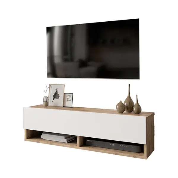 Comoda TV de perete Roscoe, stejar alb, 100x32x30 cm