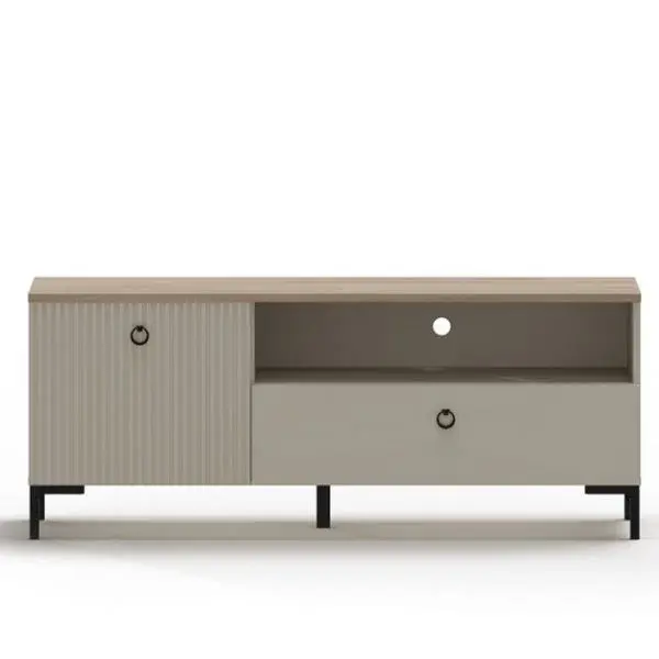 Comoda TV DOMINICA, 1 usa rabatabila, 1 sertar, taupe + stejar silverjack, 135x41x54,5 cm