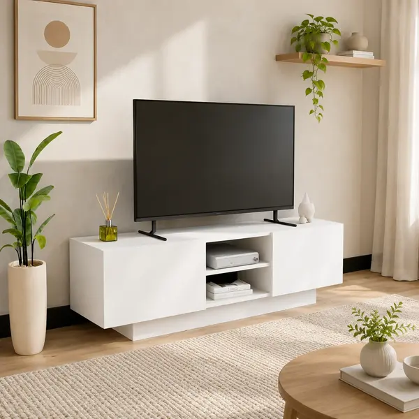 Comodă TV DORA cu uși și raft central, PAL 18 mm, 140 x 31 x 42 cm