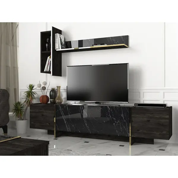 Comoda Tv Harlequin cu 3 Compartimente, Negru, 180x45x33 cm