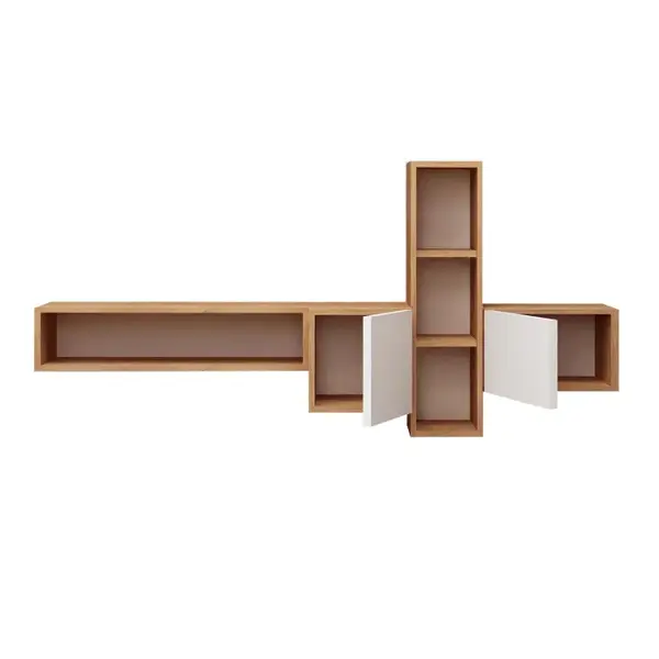 Comoda TV KUMKUAT, suspendata, stejar + alb, 160x35x70 cm