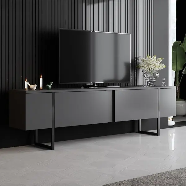 Comoda Tv Luxe TV Stand Chic, Alb Negru Nuc, 180x50x30 cm