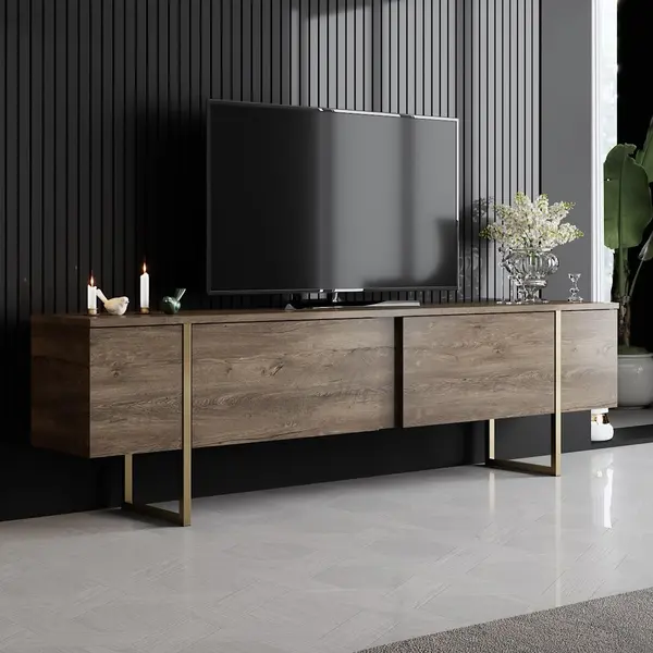 Comoda Tv Luxe TV Stand Chic, Alb Negru Nuc, 180x50x30 cm