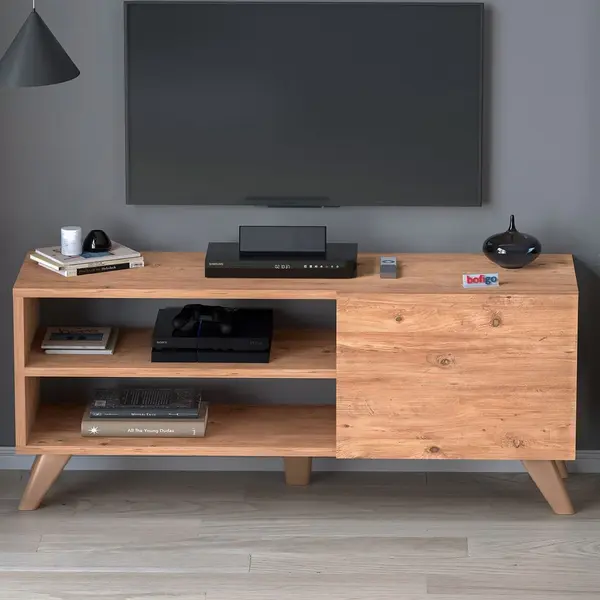 Comoda TV Malta, 100 cm, PAL 18 mm, cu usa si rafturi, stil scandinav