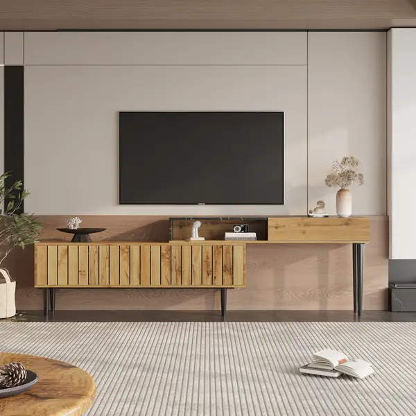 Comodă TV pentru living cu design unic, Culoare naturală | Aosom Romania