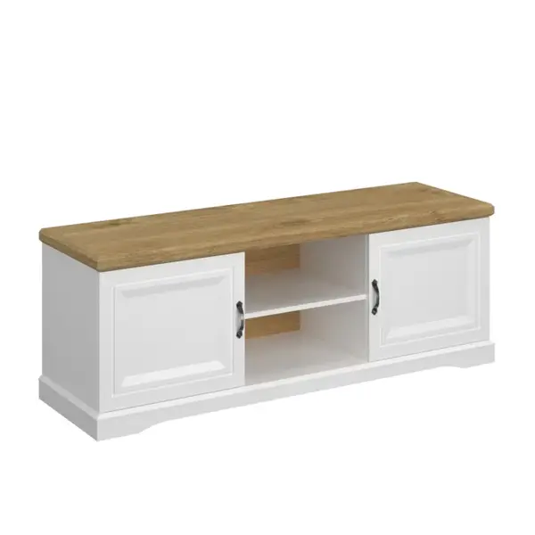 Comoda TV RIVA, 2 usi, alb + stejar harbor, 149,6x45x54,5 cm