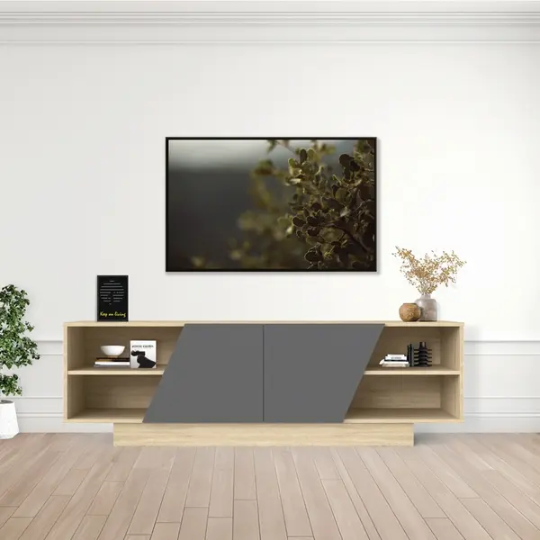 Comoda TV, Stevie, Gri, 40x160x50 cm