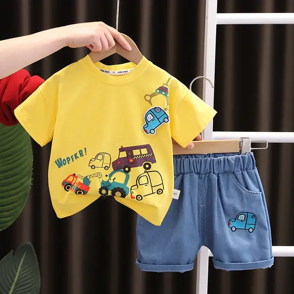 Compleu 2 Piese Baieti Tricou Galben și Pantaloni Scurți Denis - 12-18 luni